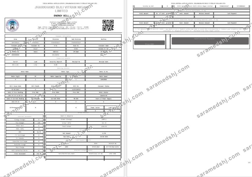 INDIA JHARKHAND BIJLI VITRAN NIGAM LTD. business utility bill Word and PDF template